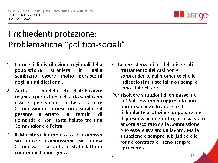 25 -26 NOVEMBRE 2016 | SAPIENZA UNIVERSITÀ DI ROMA TITOLO INTERVENTO SOTTOTITOLO I richiedenti