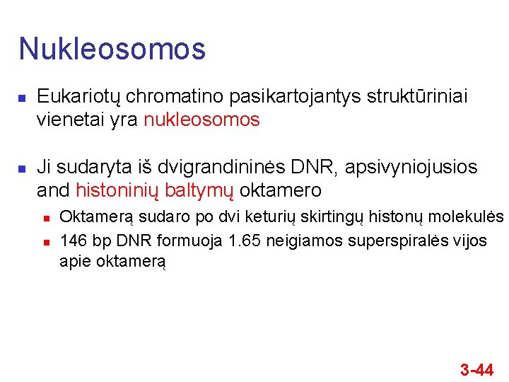 Nukleosomos n n Eukariotų chromatino pasikartojantys struktūriniai vienetai yra nukleosomos Ji sudaryta iš dvigrandininės