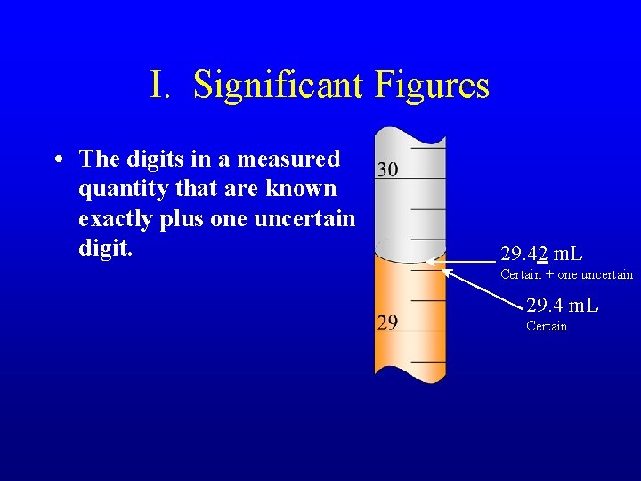 I. Significant Figures • The digits in a measured quantity that are known exactly