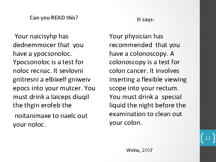 Can you READ this? Your naicisyhp has dednemmocer that you have a ypocsonoloc. Ypocsonoloc