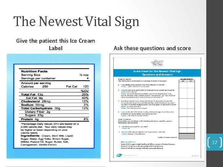 The Newest Vital Sign Give the patient this Ice Cream Label Ask these questions