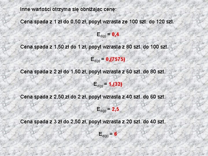 Inne wartości otrzyma się obniżając cenę: Cena spada z 1 zł do 0, 50