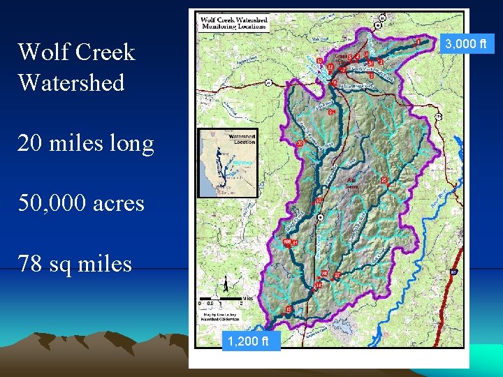 3, 000 ft Wolf Creek Watershed 20 miles long 50, 000 acres 78 sq