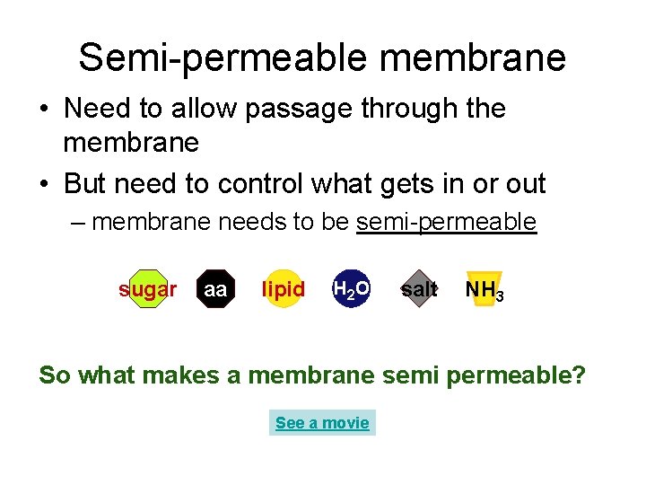 Semi-permeable membrane • Need to allow passage through the membrane • But need to