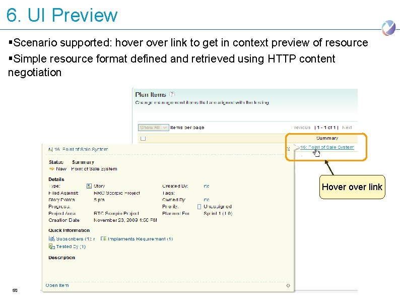 6. UI Preview §Scenario supported: hover link to get in context preview of resource