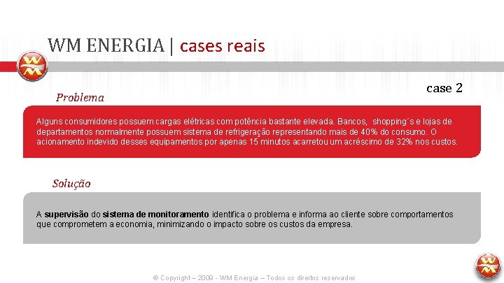 WM ENERGIA | cases reais case 2 Problema Alguns consumidores possuem cargas elétricas com