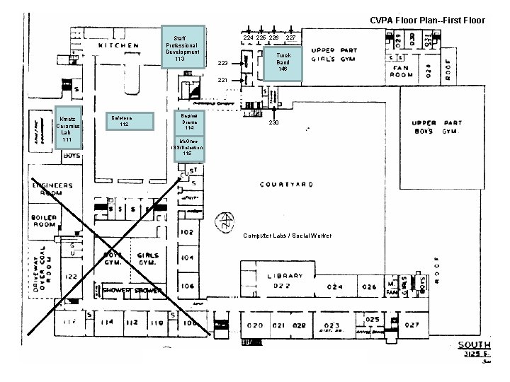 CVPA Floor Plan--First Floor Staff Professional Development SPED 113 224 225 226 223 221