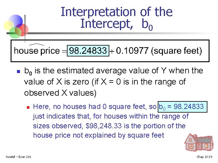 Interpretation of the Intercept, b 0 n b 0 is the estimated average value Interpretation of the Intercept, b 0 n b 0 is the estimated average value