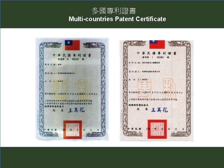 多國專利證書 Multi-countries Patent Certificate 