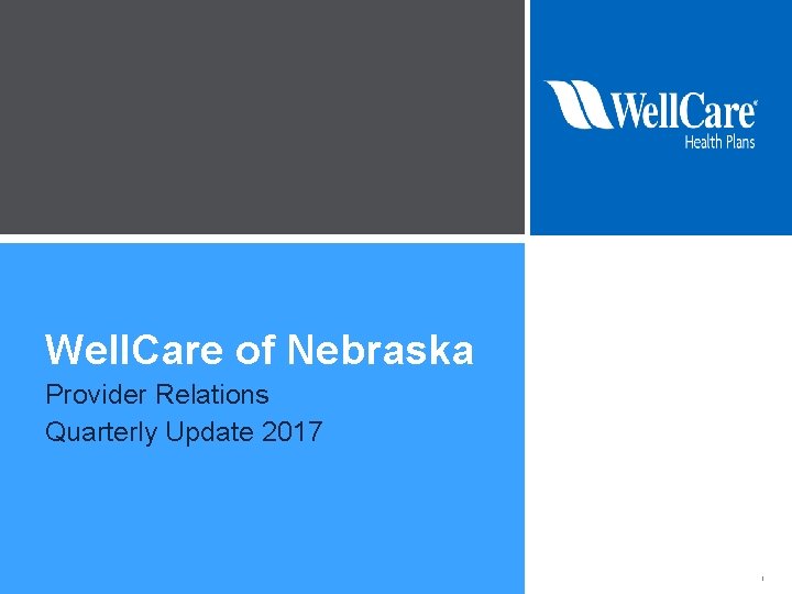 Well. Care of Nebraska Provider Relations Quarterly Update 2017 1 