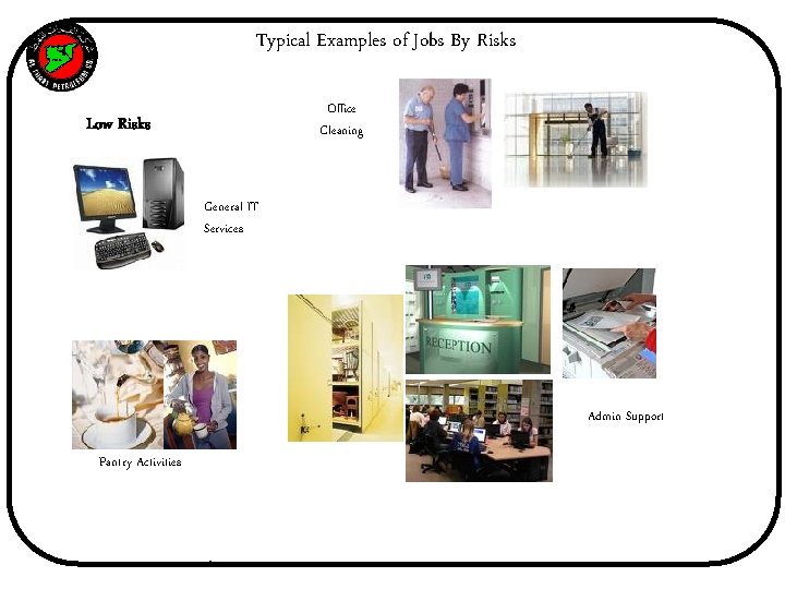 Typical Examples of Jobs By Risks SYRIA Office Cleaning Low Risks General IT Services