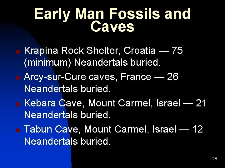 Early Man Fossils and Caves n n Krapina Rock Shelter, Croatia — 75 (minimum) Early Man Fossils and Caves n n Krapina Rock Shelter, Croatia — 75 (minimum)