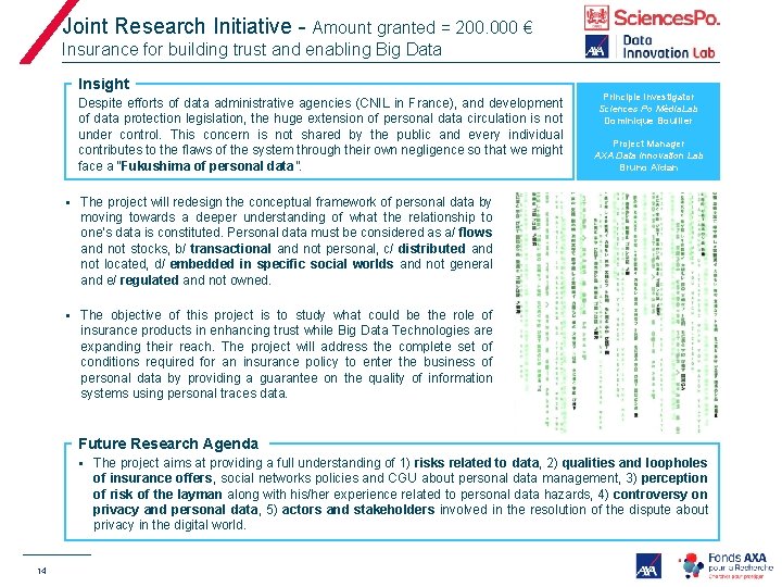 Joint Research Initiative - Amount granted = 200. 000 € Insurance for building trust