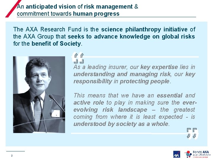 An anticipated vision of risk management & commitment towards human progress The AXA Research