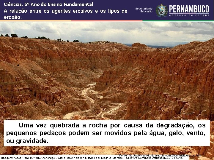 Ciências, 6º Ano do Ensino Fundamental A relação entre os agentes erosivos e os