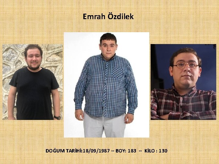 Emrah Özdilek DOĞUM TARİHİ: 18/09/1987 -- BOY: 183 -- KİLO : 130 