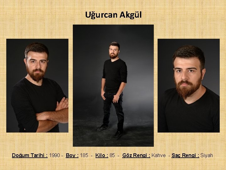 Uğurcan Akgül Doğum Tarihi : 1990 - Boy : 185 - Kilo : 85