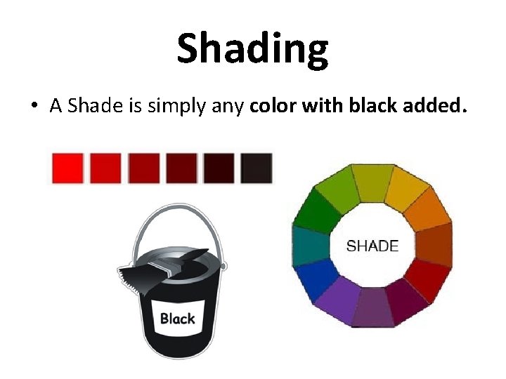 Shading • A Shade is simply any color with black added. 