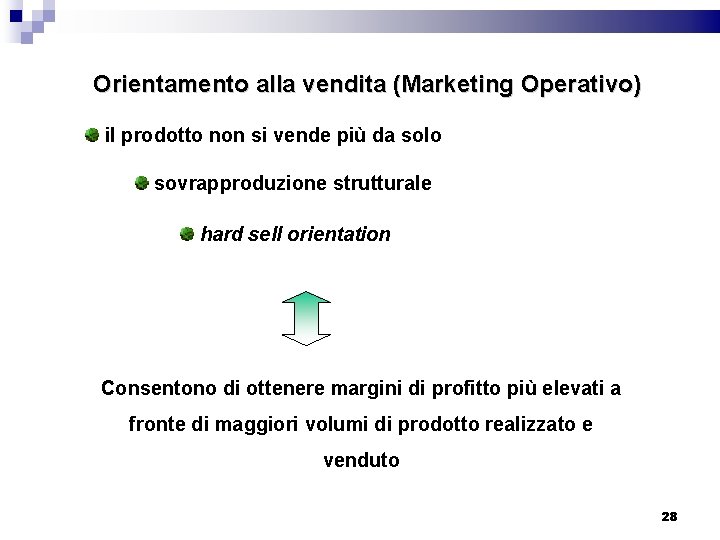 Orientamento alla vendita (Marketing Operativo) il prodotto non si vende più da solo sovrapproduzione