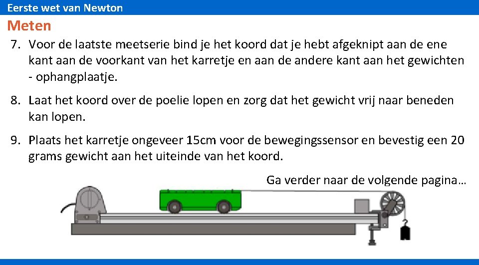 Eerste wet van Newton Meten 7. Voor de laatste meetserie bind je het koord