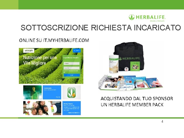 SOTTOSCRIZIONE RICHIESTA INCARICATO ONLINE SU IT. MYHERBALIFE. COM ACQUISTANDO DAL TUO SPONSOR UN HERBALIFE