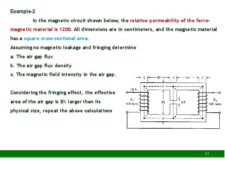 Example-2 In the magnetic circuit shown below, the relative permeability of the ferromagnetic material