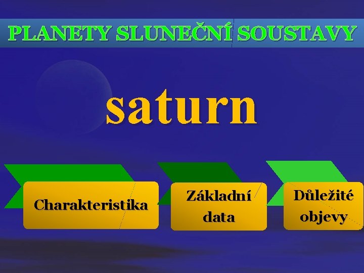 PLANETY SLUNEČNÍ SOUSTAVY saturn Charakteristika Základní data Důležité objevy 