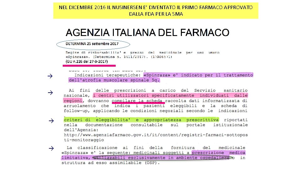 NEL DICEMBRE 2016 IL NUSINERSEN E’ DIVENTATO IL PRIMO FARMACO APPROVATO DALLA FDA PER