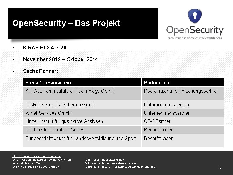 Open. Security – Das Projekt • KIRAS PL 2 4. Call • November 2012
