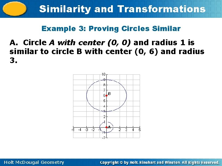 Similarity and Transformations Example 3: Proving Circles Similar A. Circle A with center (0,