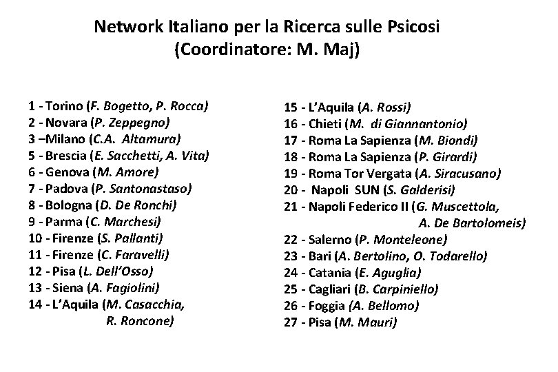 Network Italiano per la Ricerca sulle Psicosi (Coordinatore: M. Maj) 1 - Torino (F.