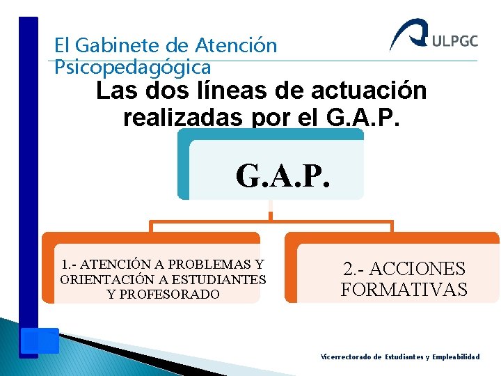 El Gabinete de Atención Psicopedagógica Las dos líneas de actuación realizadas por el G.