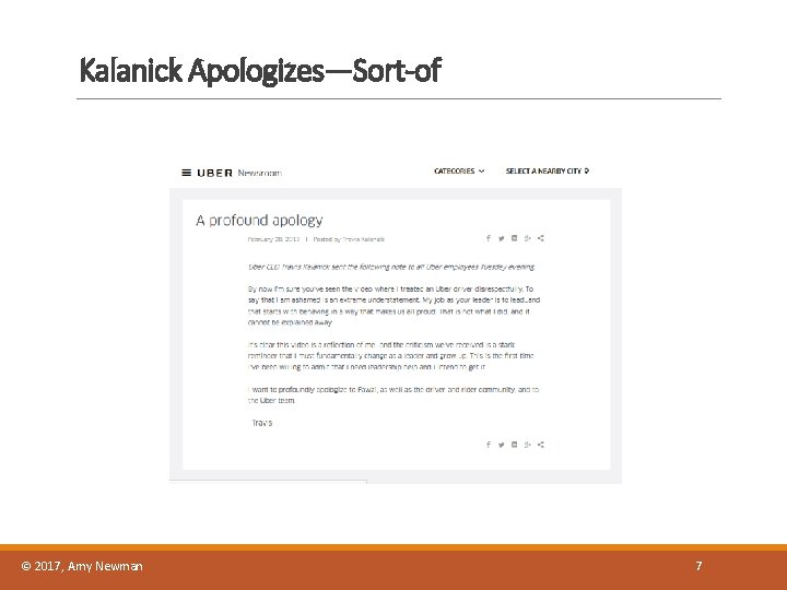 Kalanick Apologizes—Sort-of © 2017, Amy Newman 7 