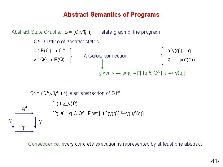 Abstract Semantics of Programs Abstract State Graphs: S = (Q, v. Ti, I) state