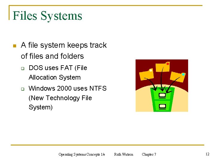 Files Systems n A file system keeps track of files and folders q q