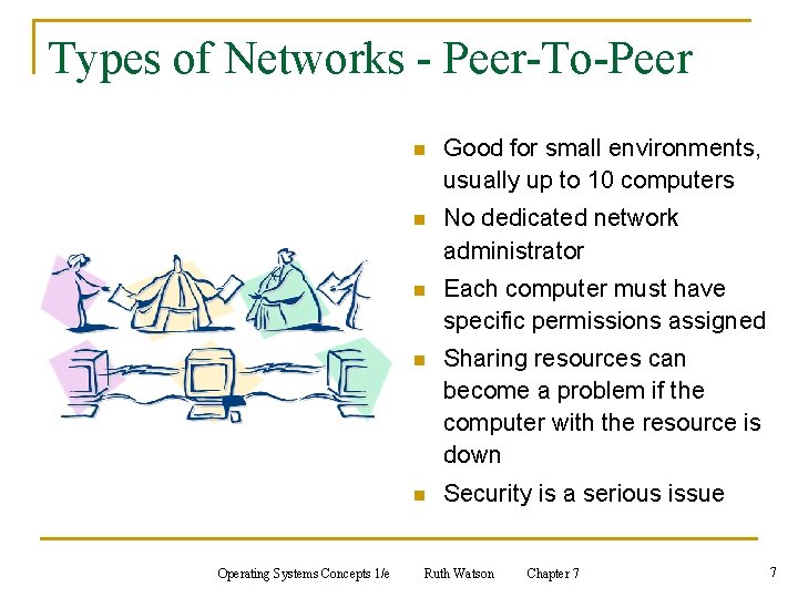 Types of Networks - Peer-To-Peer Operating Systems Concepts 1/e n Good for small environments,