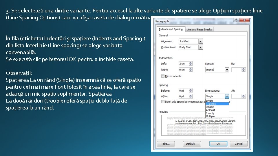 3. Se selectează una dintre variante. Pentru accesul la alte variante de spațiere se