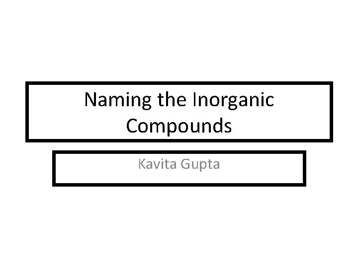 Naming the Inorganic Compounds Kavita Gupta 