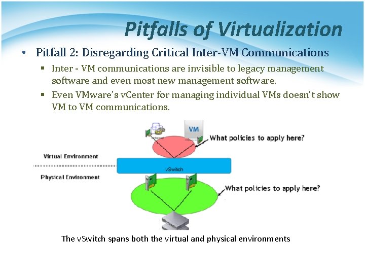 Pitfalls of Virtualization • Pitfall 2: Disregarding Critical Inter-VM Communications § Inter - VM