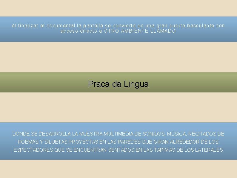 Al finalizar el documental la pantalla se convierte en una gran puerta basculante con