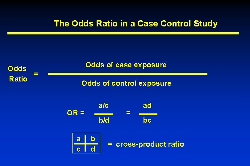 The Odds Ratio in a Case Control Study Odds of case exposure Odds =