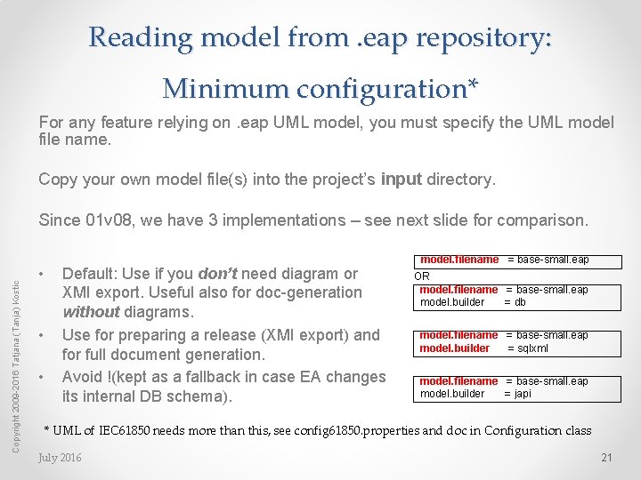 Reading model from. eap repository: Minimum configuration* For any feature relying on. eap UML