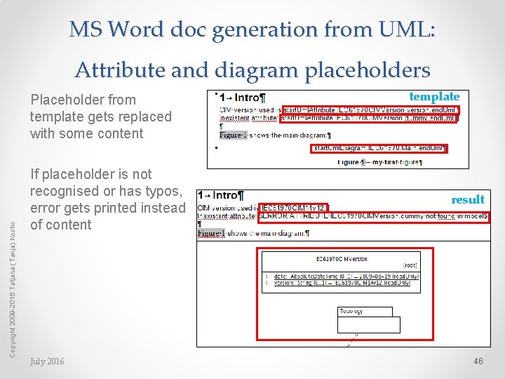 MS Word doc generation from UML: Attribute and diagram placeholders Copyright 2009 -2016 Tatjana
