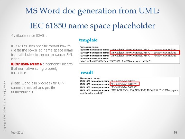 MS Word doc generation from UML: IEC 61850 name space placeholder Available since 02