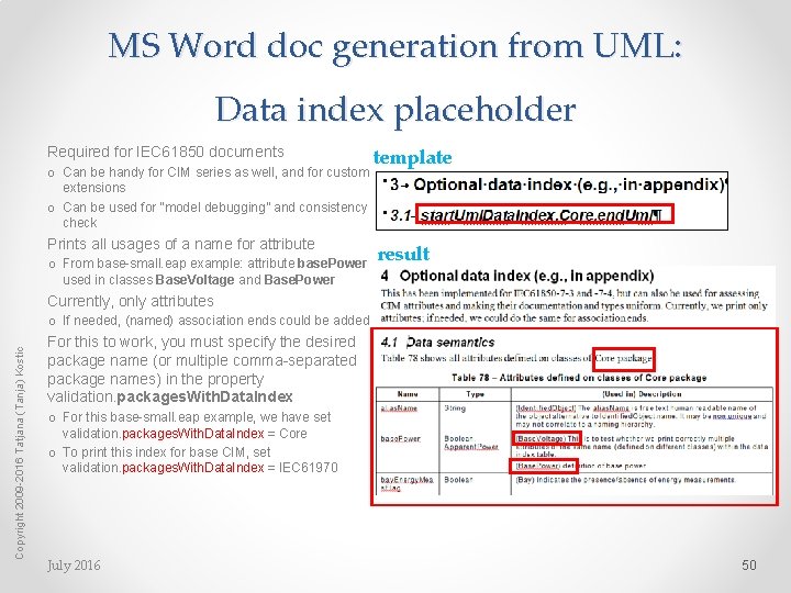 MS Word doc generation from UML: Data index placeholder Required for IEC 61850 documents