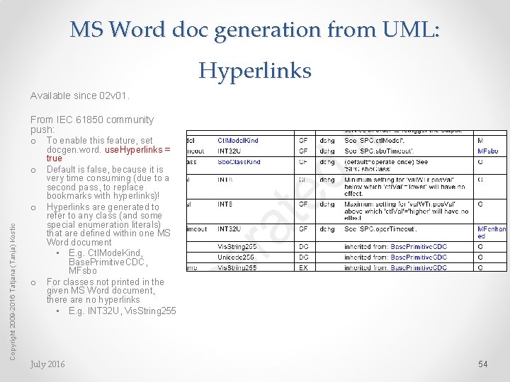 MS Word doc generation from UML: Hyperlinks Available since 02 v 01. From IEC