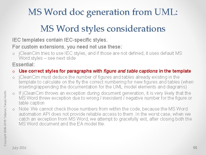 MS Word doc generation from UML: MS Word styles considerations IEC templates contain IEC-specific