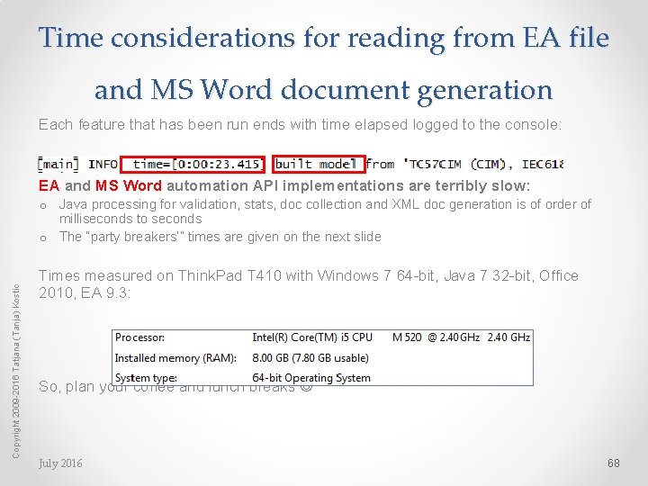 Time considerations for reading from EA file and MS Word document generation Each feature