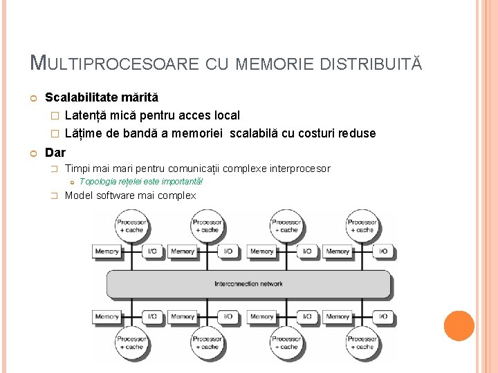 MULTIPROCESOARE CU MEMORIE DISTRIBUITĂ Scalabilitate mărită � Latență mică pentru acces local � Lățime