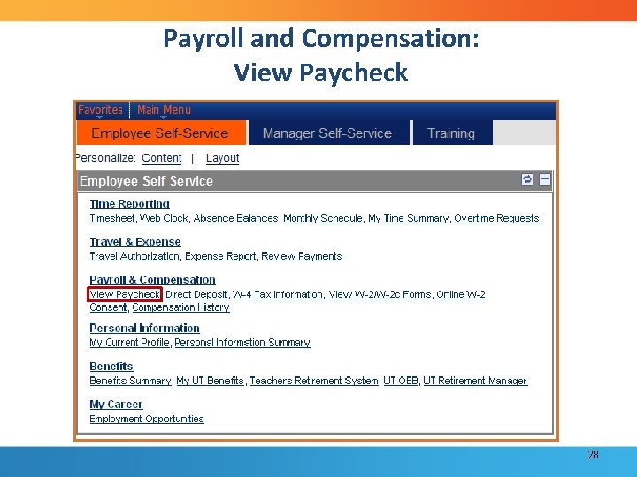 Payroll and Compensation: View Paycheck 28 